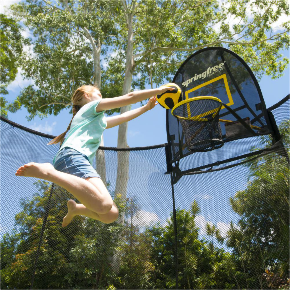 Springfree Trampoline Kids Oval 8 x 11 Ft Trampoline & FlexrHoop Basketball Game
