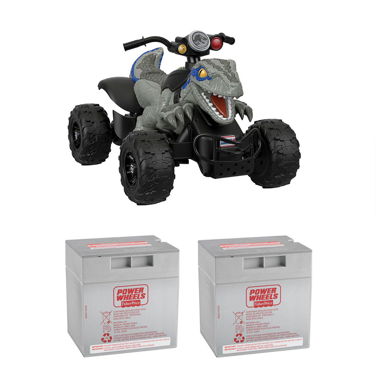Power Wheels Jurassic World Blue Raptor Ride-On + Replacement Battery (2 pack)