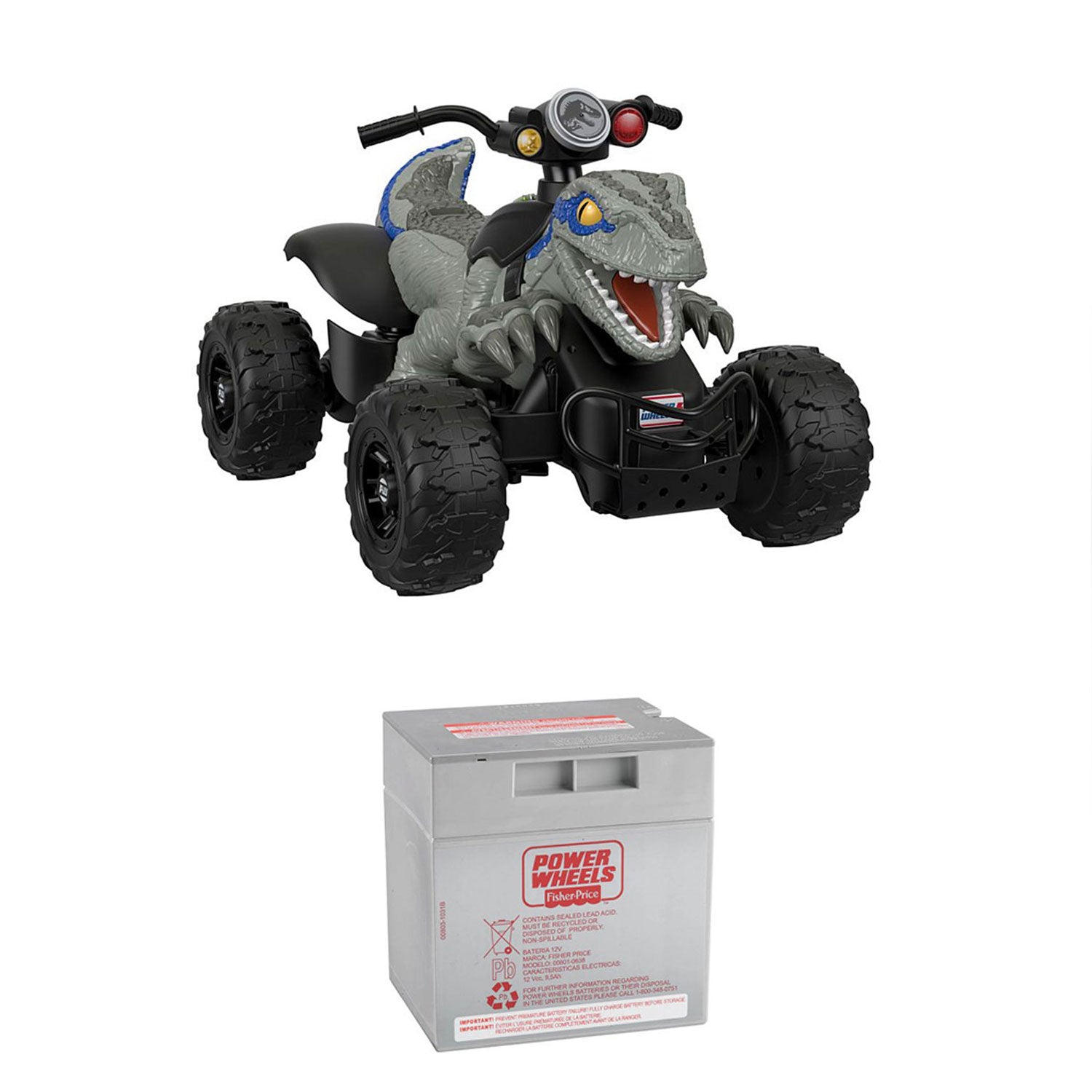 Power Wheels Jurassic World Blue Raptor Dino ATV Ride-On + Replacement Battery - VMInnovations