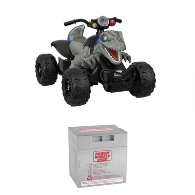 Power Wheels Jurassic World Blue Raptor Dino ATV Ride-On + Replacement Battery - VMInnovations