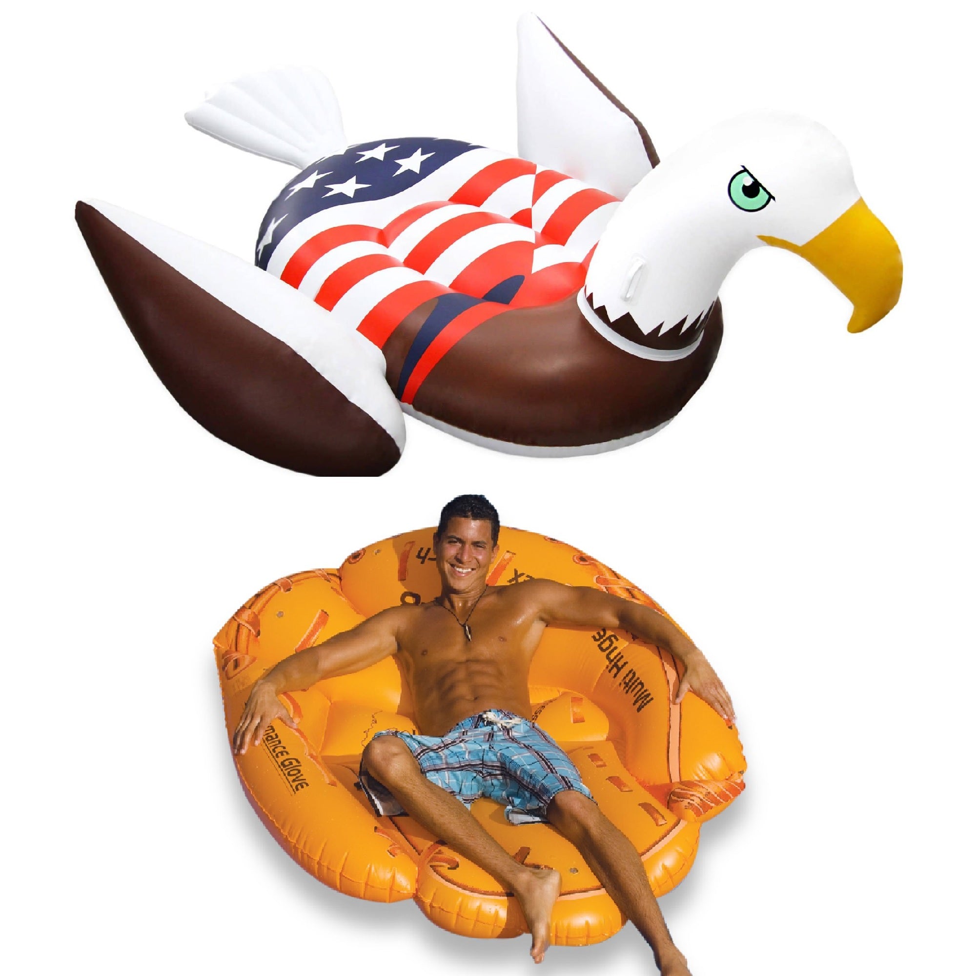 Swimline Inflatable Giant American Bald Eagle Float & Giant Baseball Glove Float - VMInnovations