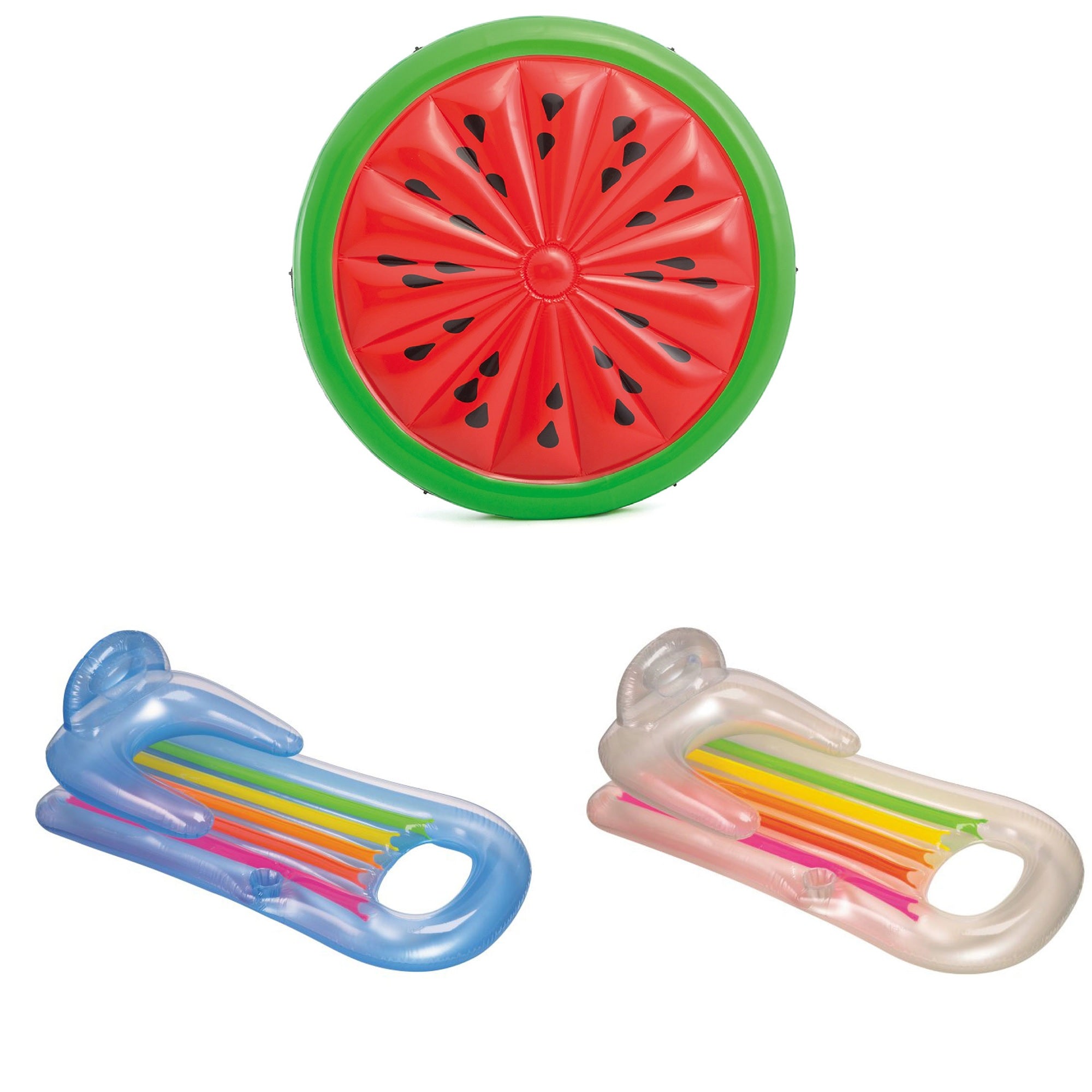 Intex Giant 72" Inflatable Watermelon Float & King Kool Inflatable Loungers, (2)