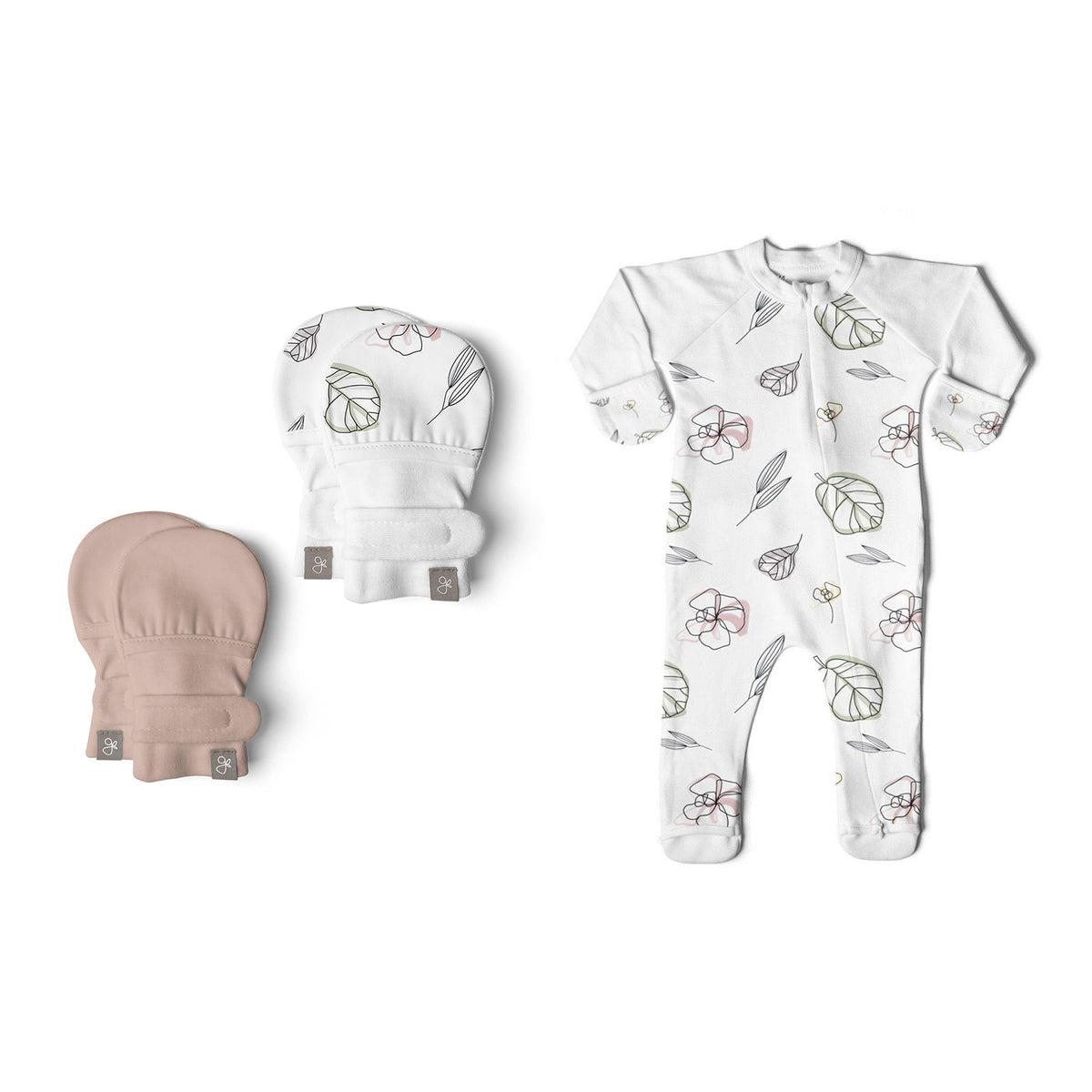 Goumikids 0-3M Organic Baby Footie Pajamas & No Scratch Infant Mittens (2 Pairs) - VMInnovations