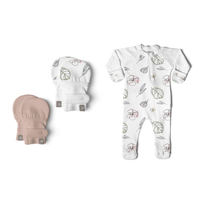 Goumikids 0-3M Organic Baby Footie Pajamas & No Scratch Infant Mittens (2 Pairs) - VMInnovations