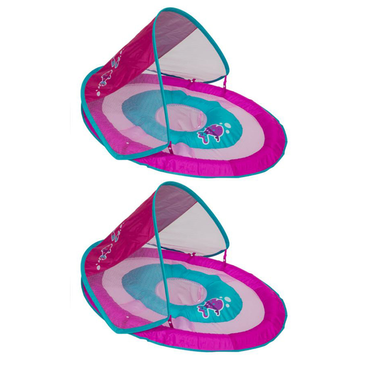 SwimWays Inflatable Baby Spring Pink Fish Round Pool Float w/ Canopy (2 Pack)