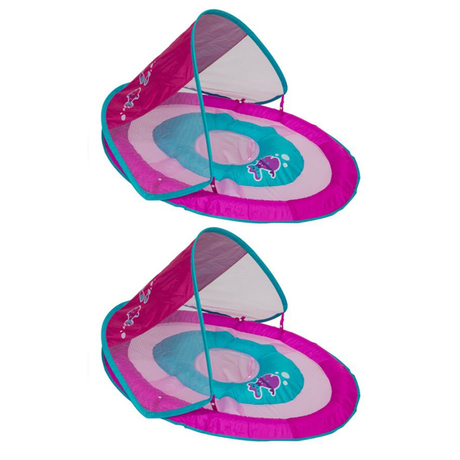 SwimWays Inflatable Baby Spring Pink Fish Round Pool Float w/ Canopy (2 Pack) - VMInnovations