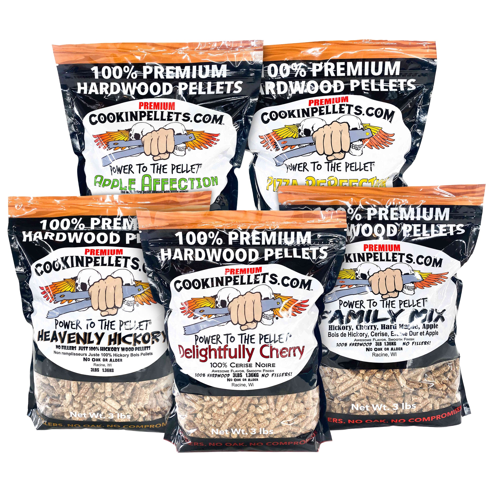 CookinPellets All Natural Hardwood BBQ Grill Pellets, 5 Flavor Bundle, 3 lb Bags - VMInnovations
