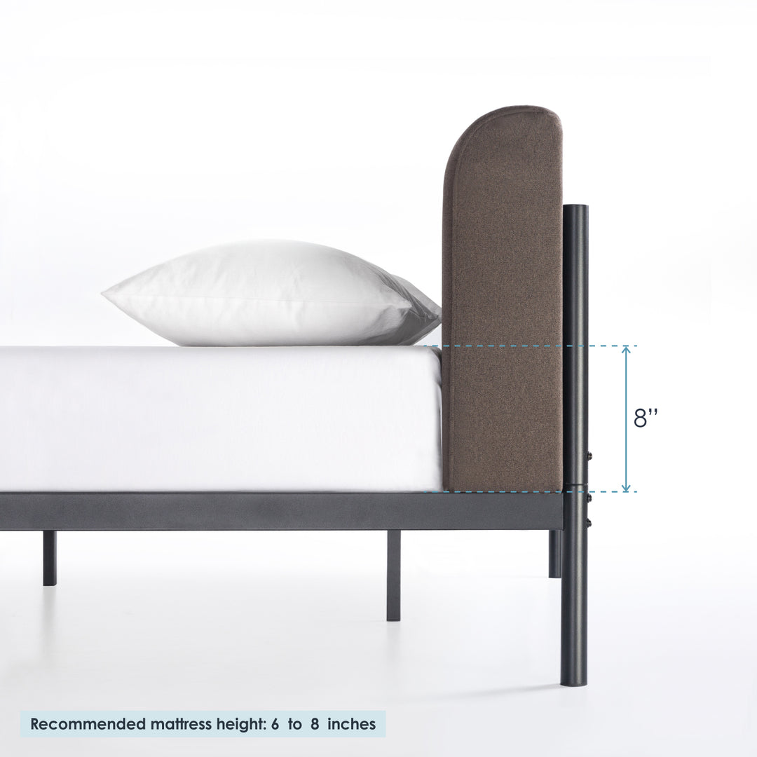 Mellow BREE Metal Platform Bed Frame with Curved Upholstered Backboard(Open Box)