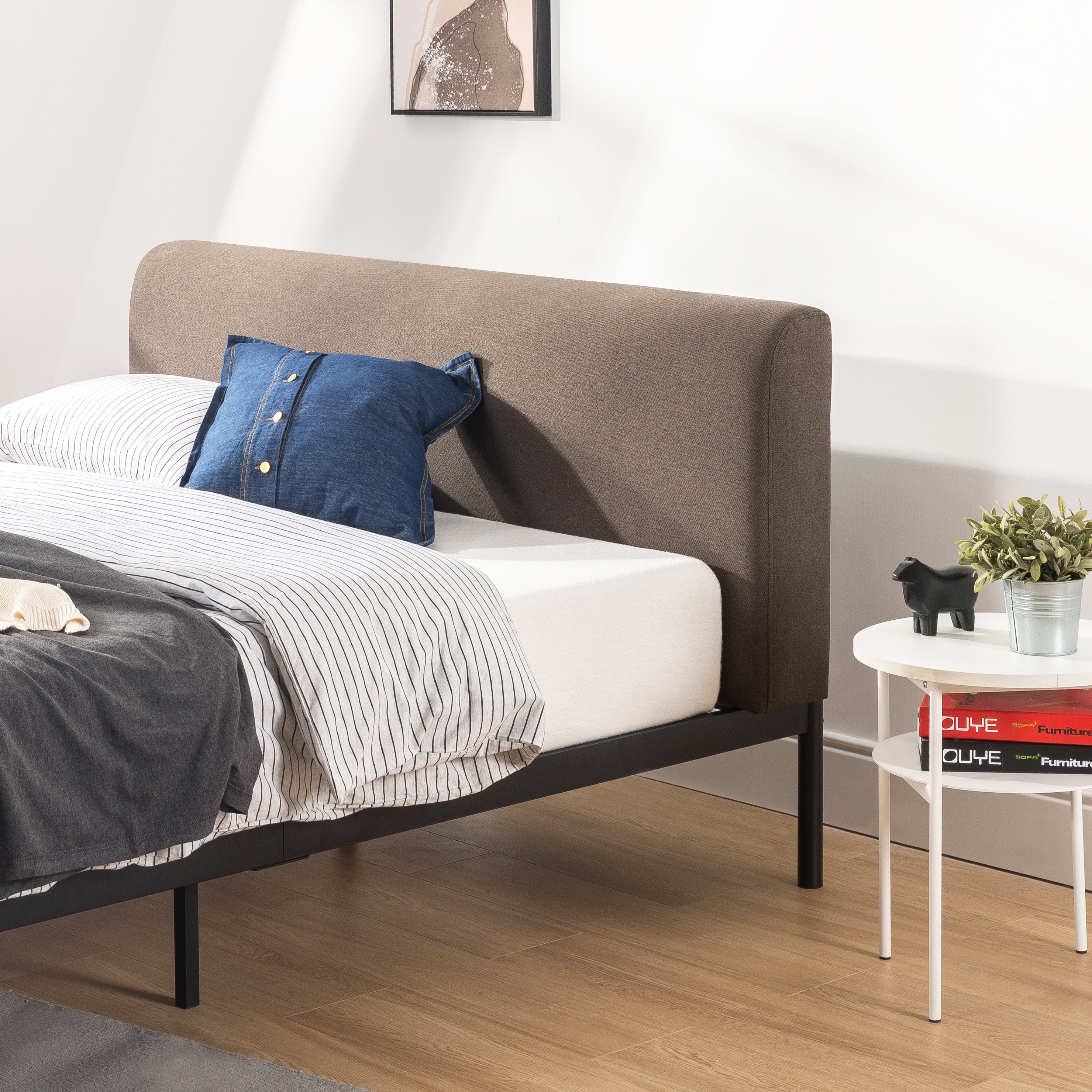 Mellow BREE Metal Platform Bed Frame with Curved Upholstered Backboard(Open Box) - VMInnovations
