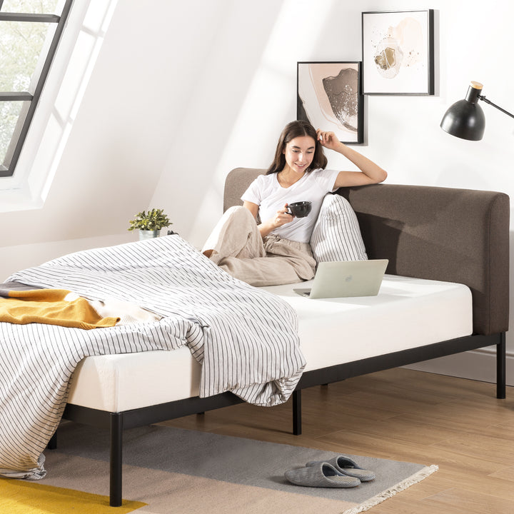 Mellow BREE Metal Platform Bed Frame with Curved Upholstered Backboard, King