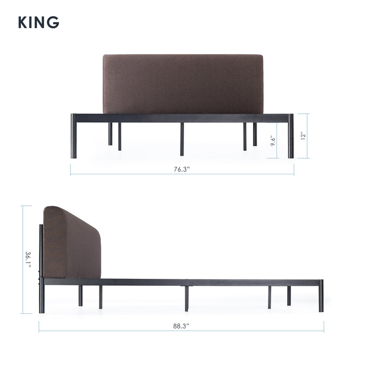 Mellow BREE Metal Platform Bed Frame with Curved Upholstered Backboard, King