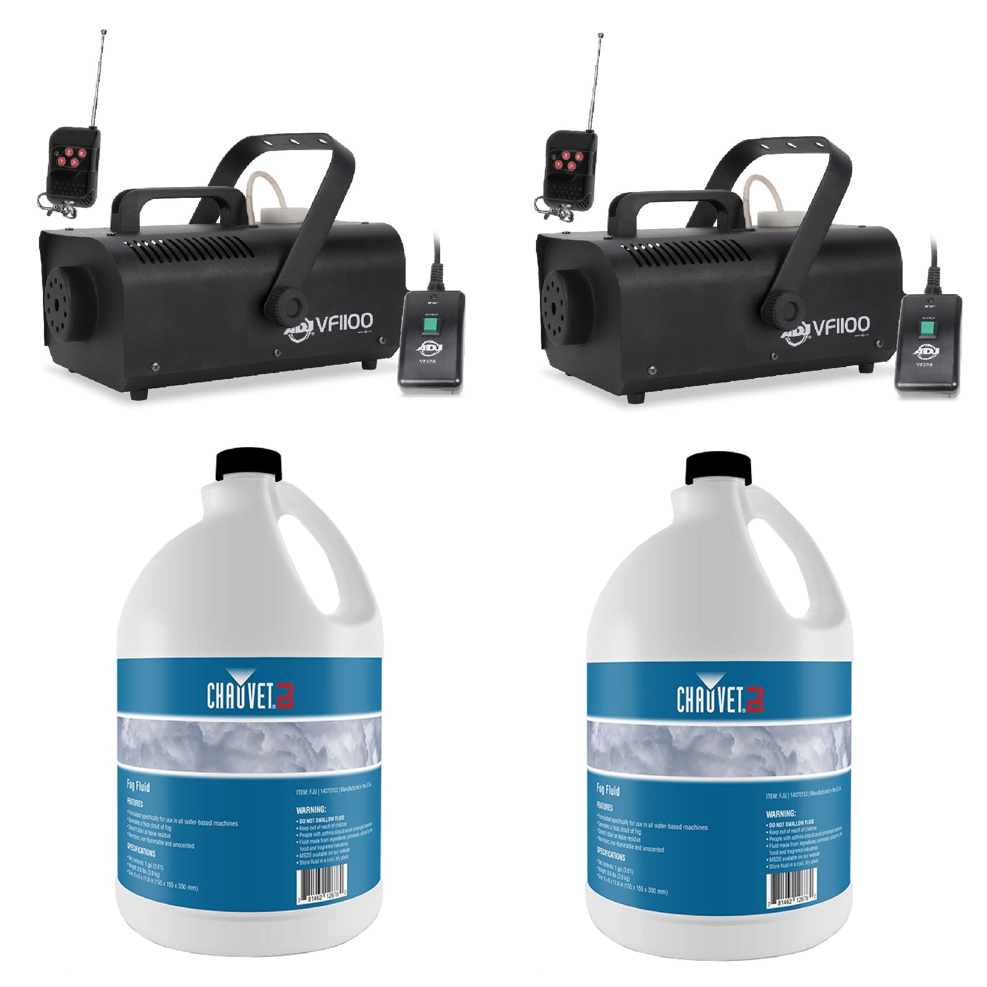 American DJ Medium Size Fog Machine (2) & Chauvet 1 Gal Bottle FogJuice Fluid(2) - VMInnovations