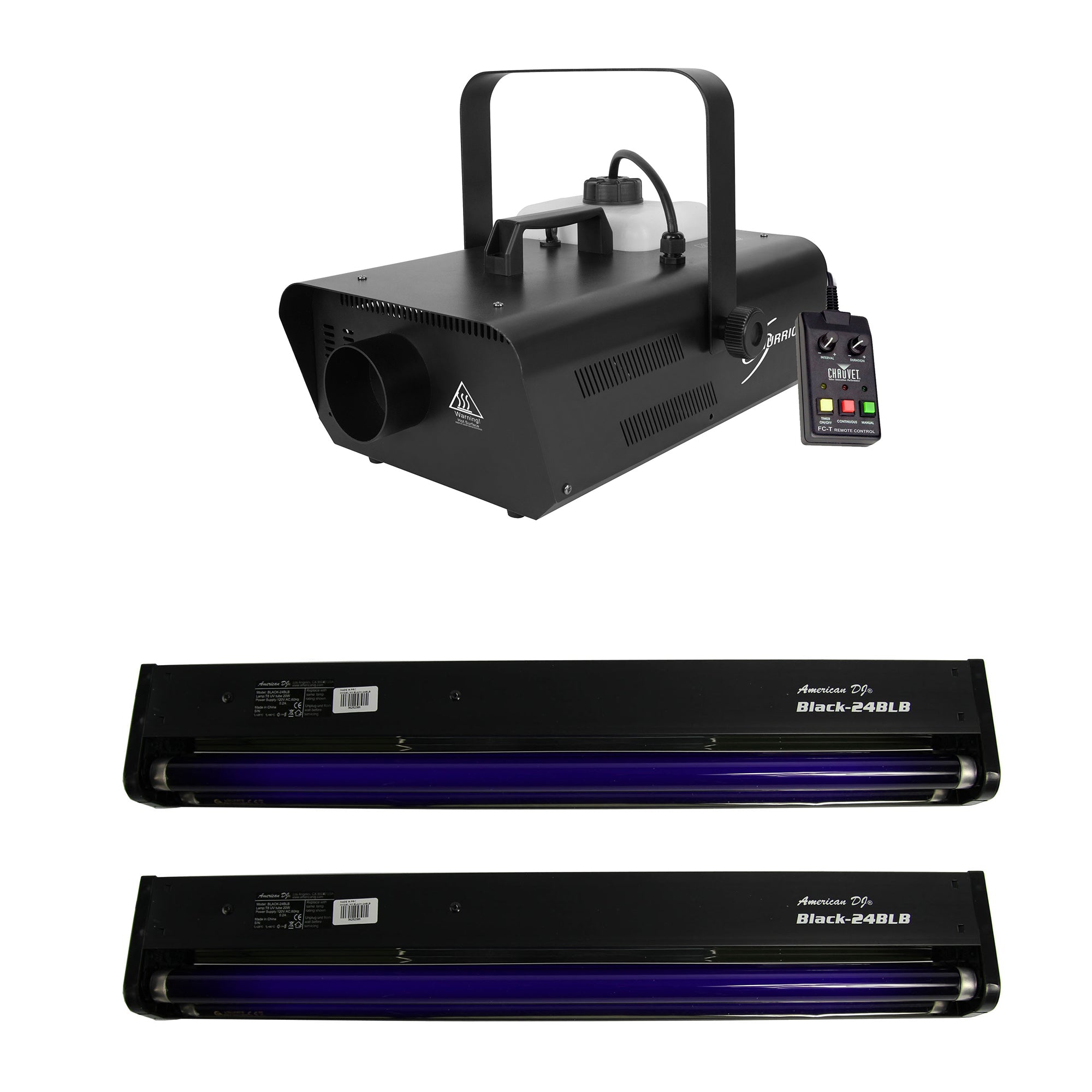 Chauvet DJ Smoke Fog Machine w/ Wired Remote w/ 2 American DJ Black Lights