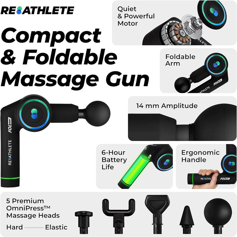 Reathlete FOLD Folding Percussion Massage Therapy Gun, Black (For Parts)