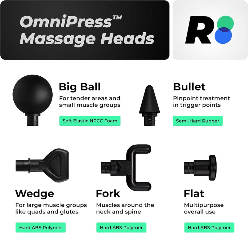 Reathlete FOLD Interchangeable Folding Percussion Massage Therapy Gun, Black