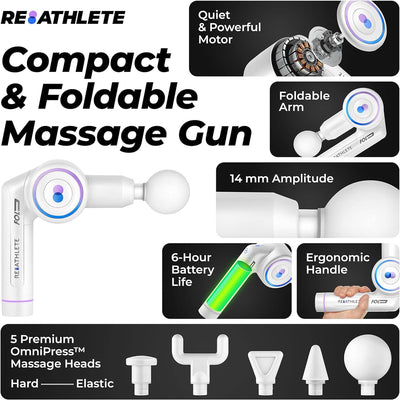 Reathlete FOLD Interchangeable Folding Massage Therapy Gun for Athletes, White