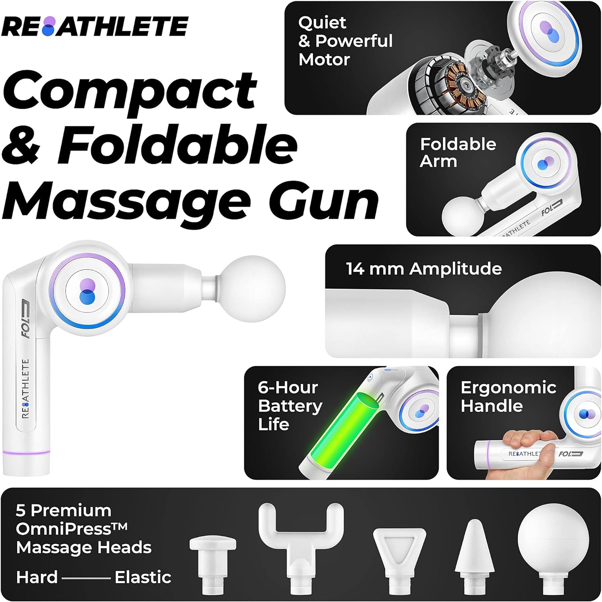 Reathlete Interchangeable Folding Massage Therapy Gun for Athletes (For Parts) - VMInnovations