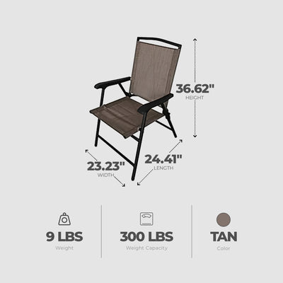 Four Seasons Courtyard Folding Sling Chair w/Steel Frame, Tan (4 Pack) (Used) - VMInnovations