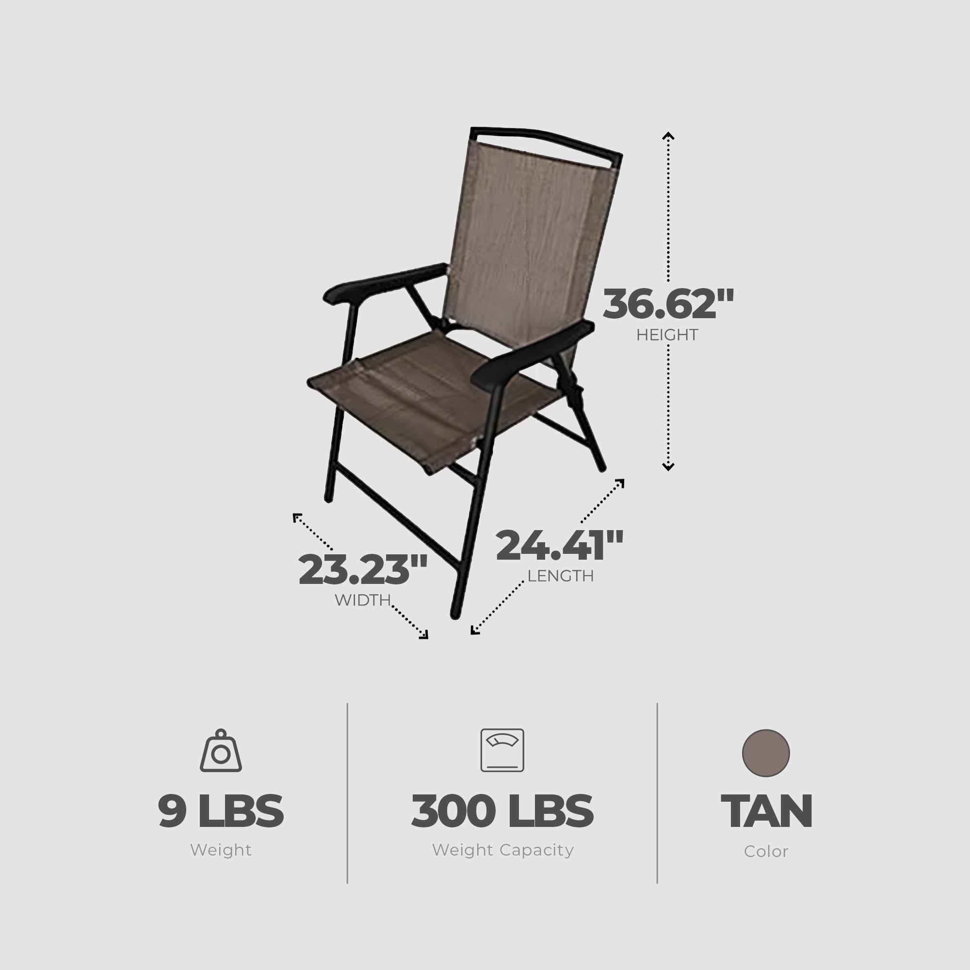 Four Seasons Courtyard Marbella Folding Sling Chair w/Steel Frame, Tan (4 Pack)