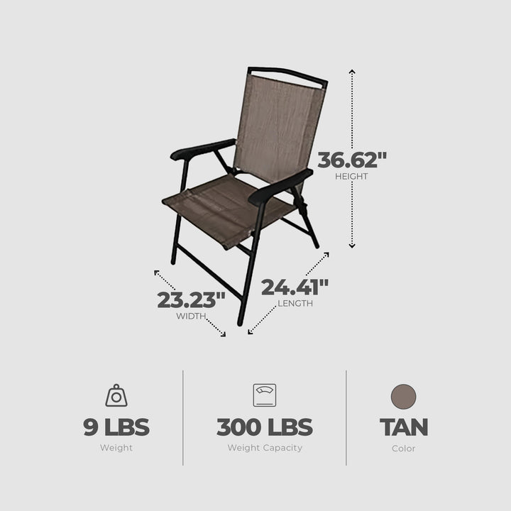 Four Seasons Courtyard Marbella Folding Sling Chair w/Steel Frame, Tan (4 Pack) - VMInnovations