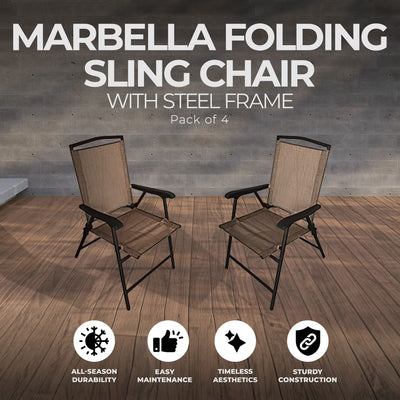 Four Seasons Courtyard Folding Sling Chair w/Steel Frame, Tan (4 Pack) (Used) - VMInnovations