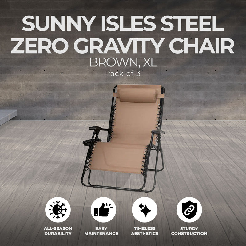 Four Seasons Courtyard Sunny Isles XL Zero Gravity Chair, Brown (3 Pack) (Used)