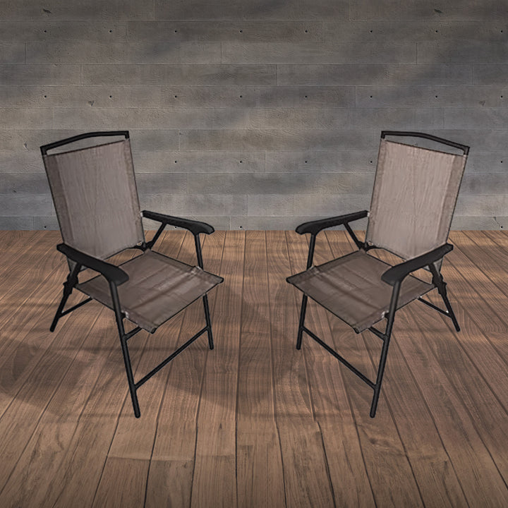 Four Seasons Courtyard Folding Sling Chair w/Steel Frame, Tan (4 Pack) (Used)