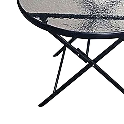 Four Seasons Courtyard Glass Top Dining Table with Umbrella Hole, Black (Used) - VMInnovations