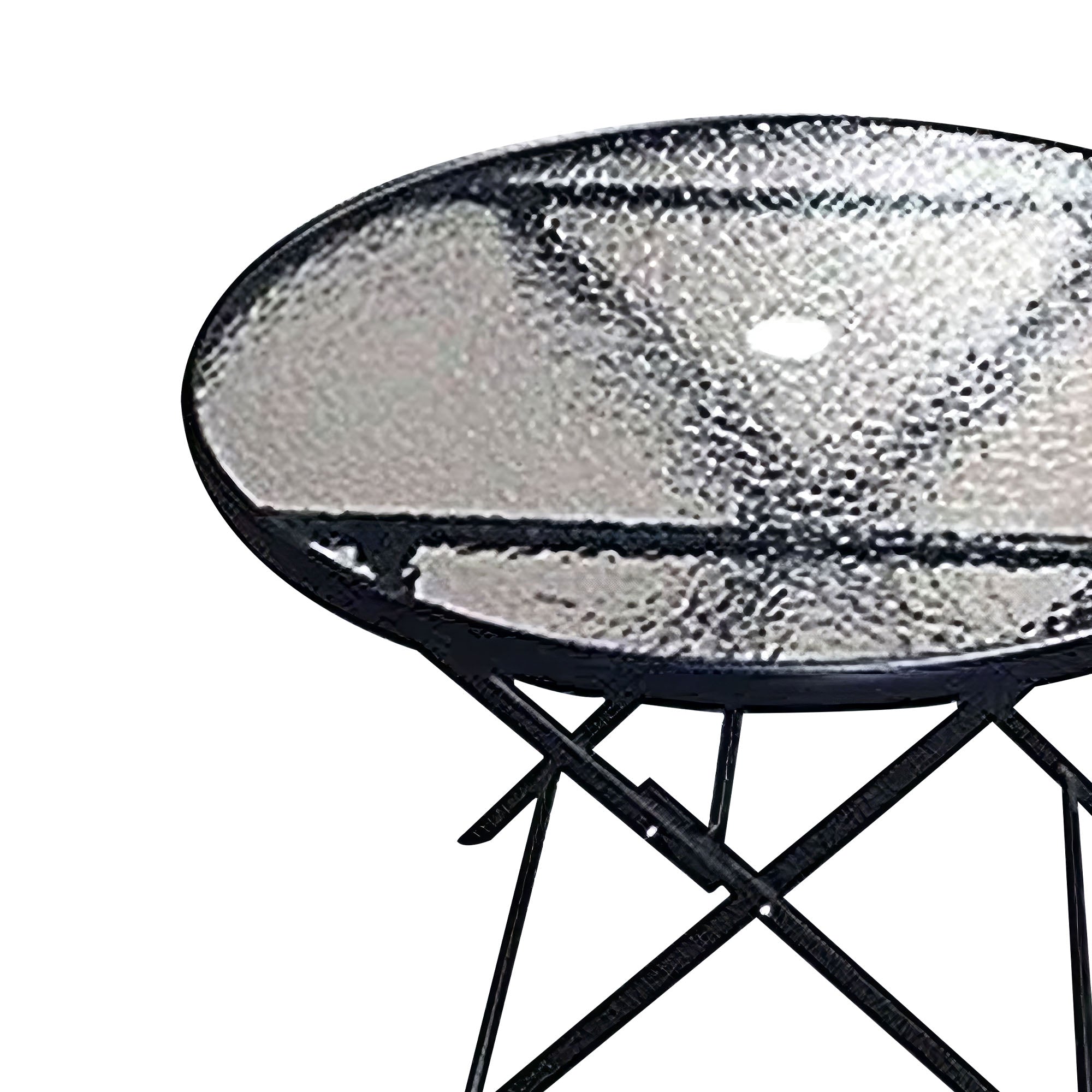 Four Seasons Courtyard Glass Top Dining Table with Umbrella Hole, Black (Used) - VMInnovations