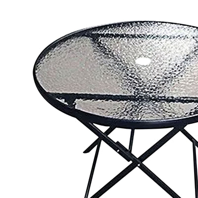 Four Seasons Courtyard Glass Top Dining Table with Umbrella Hole, Black (Used) - VMInnovations