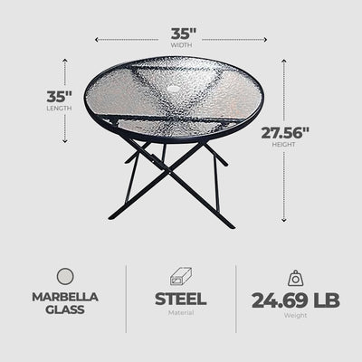 Four Seasons Courtyard Glass Top Dining Table with Umbrella Hole, Black (Used) - VMInnovations