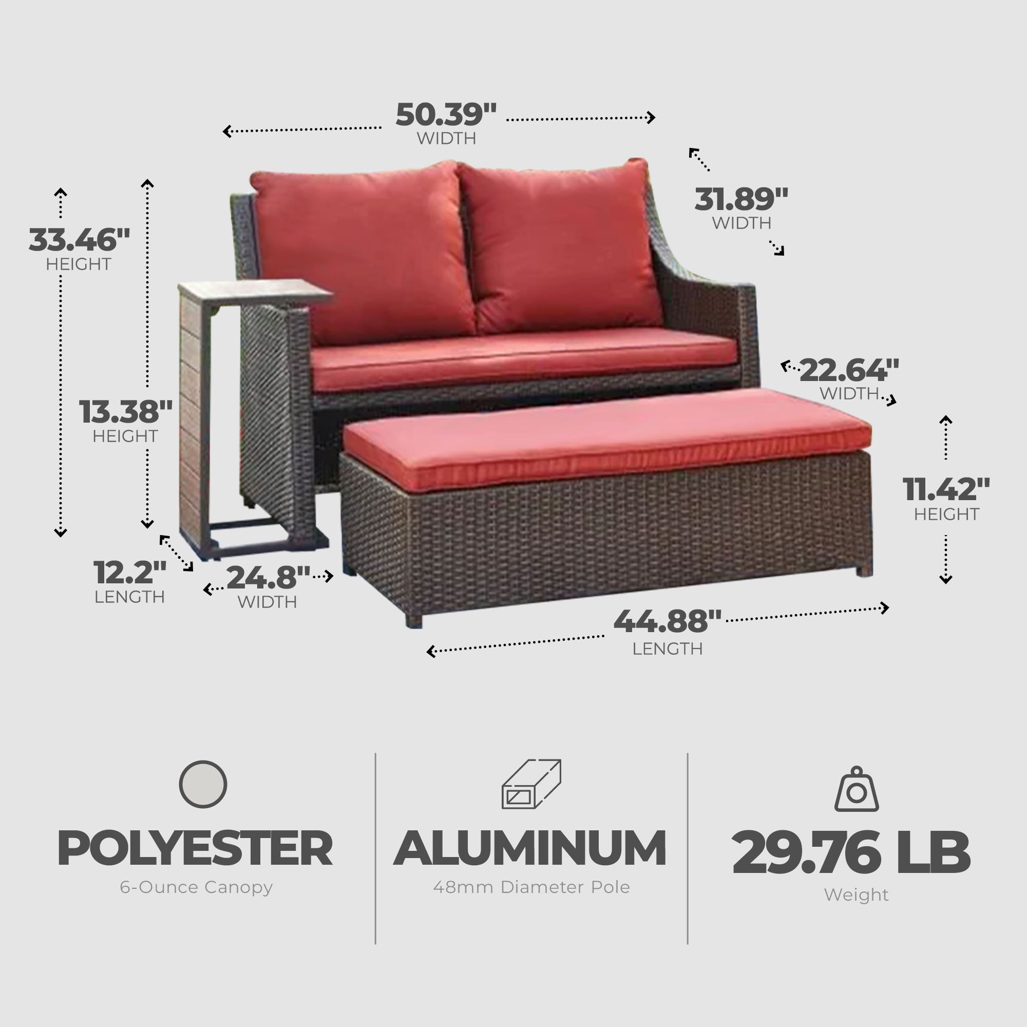 Four Seasons Courtyard All-Weather 3-Piece Patio Seating Set, Red (Open Box) - VMInnovations