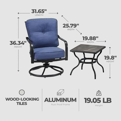 Four Seasons Courtyard Beaumont 3 Piece Deep Seating Patio Chat Set, Denim/Brown - VMInnovations