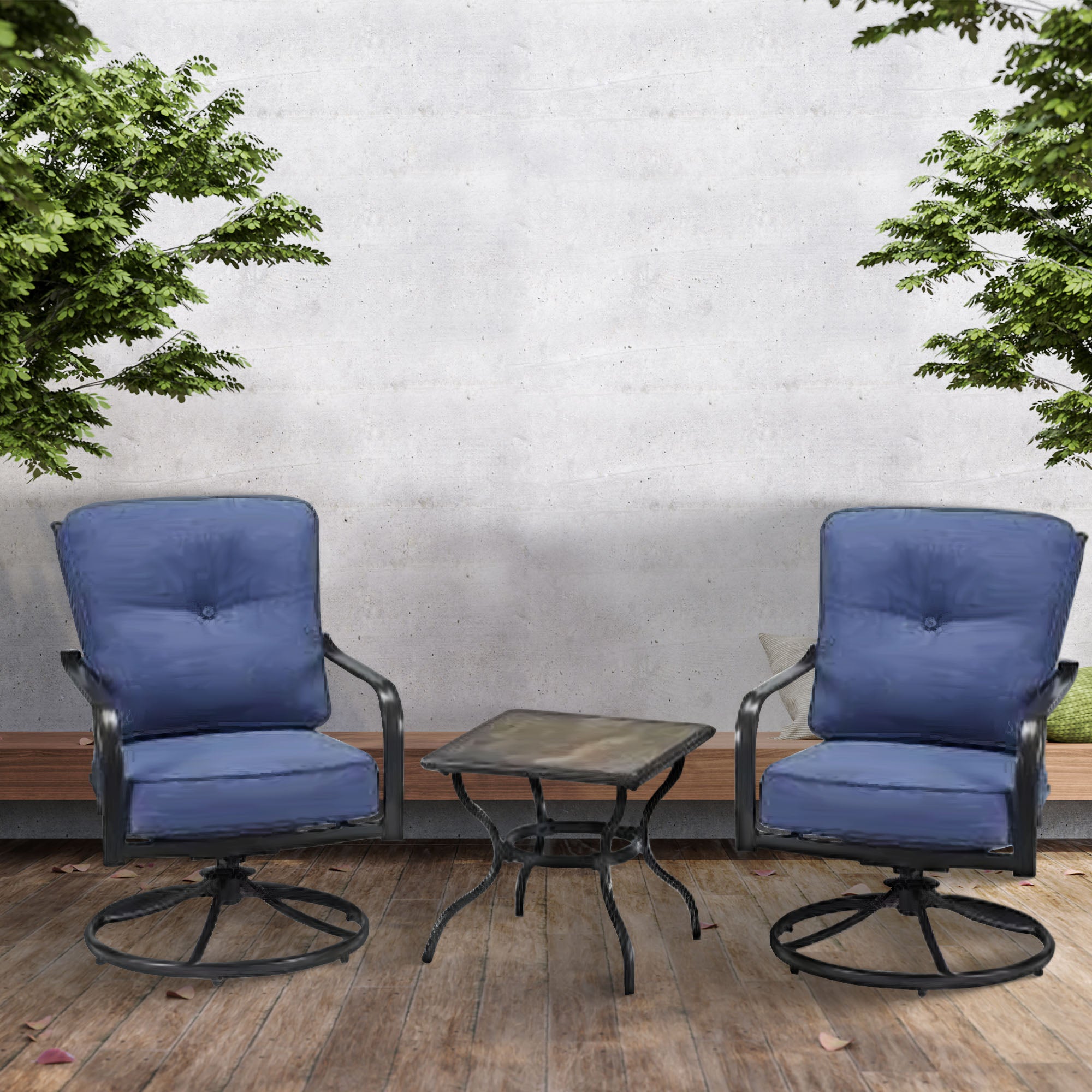 Four Seasons Courtyard Beaumont 3 Piece Deep Seating Patio Chat Set, Denim/Brown - VMInnovations