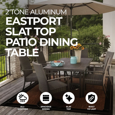 Four Seasons Courtyard 2 Tone Aluminum Eastport Slat Top Patio Dining Table