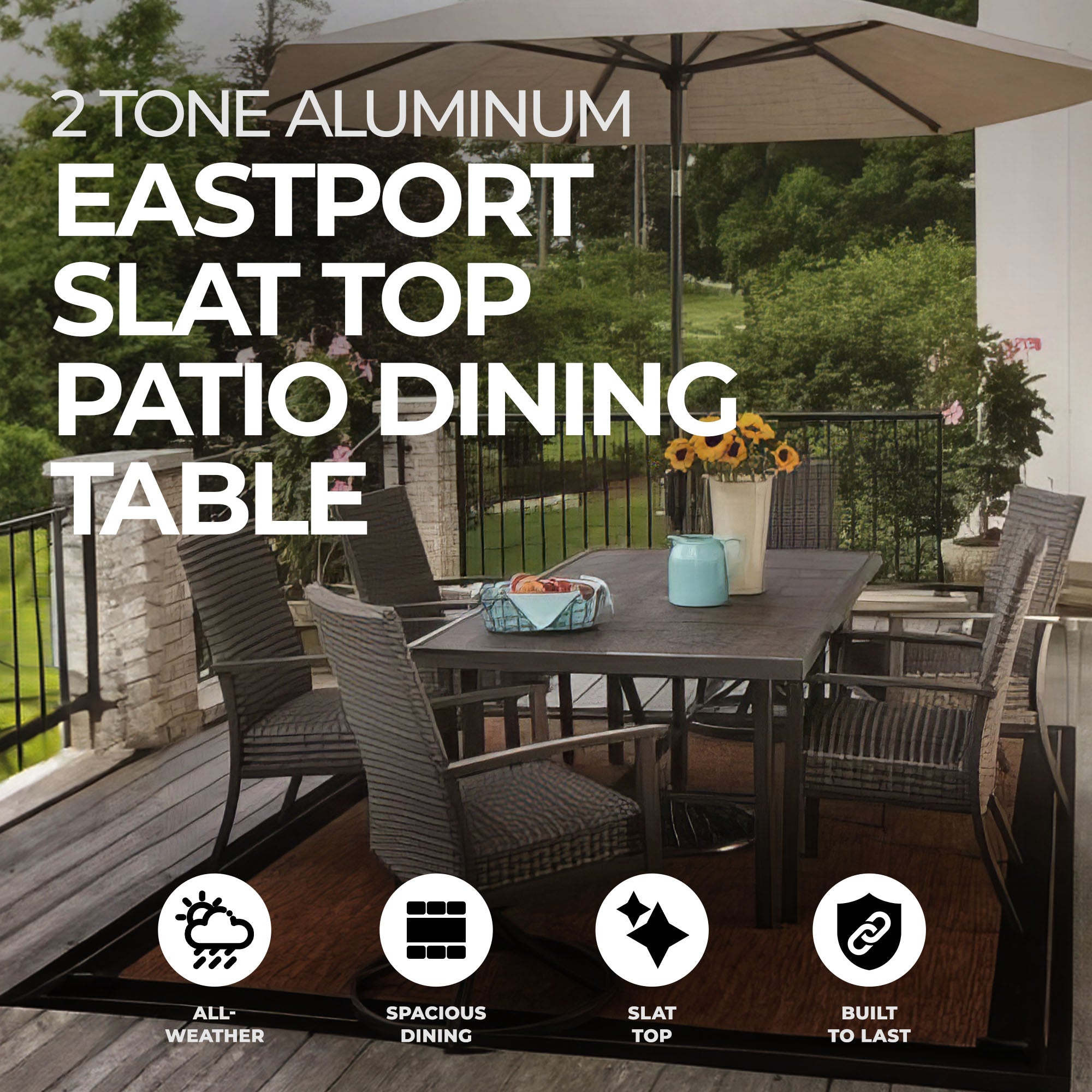 Four Seasons Courtyard 2 Tone Aluminum Slat Top Patio Dining Table (Open Box) - VMInnovations