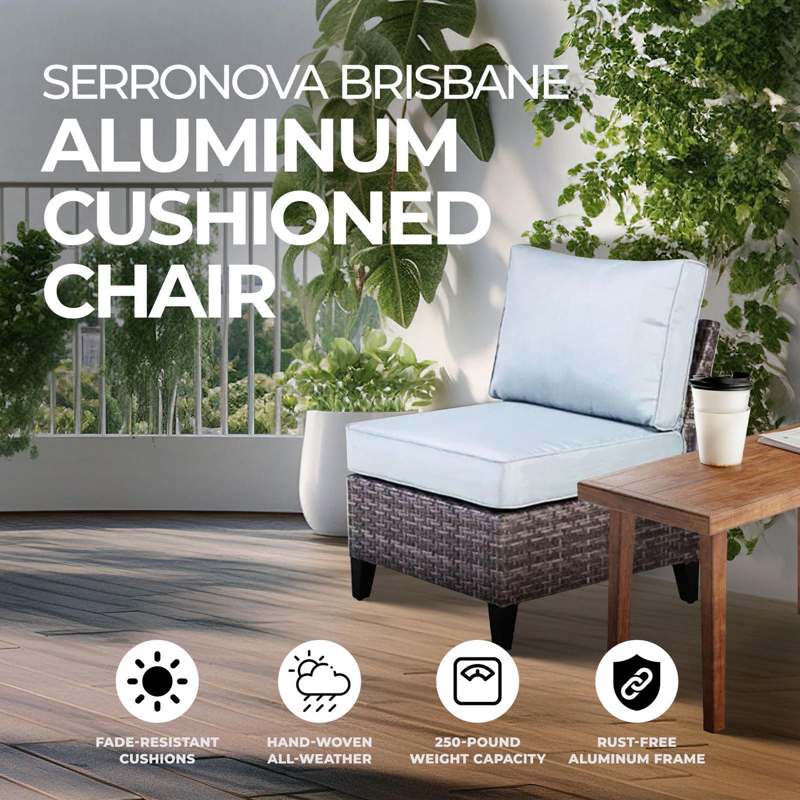 Four Seasons Courtyard Brisbane Aluminum Cushioned Chair, Light Gray (Open Box) - VMInnovations