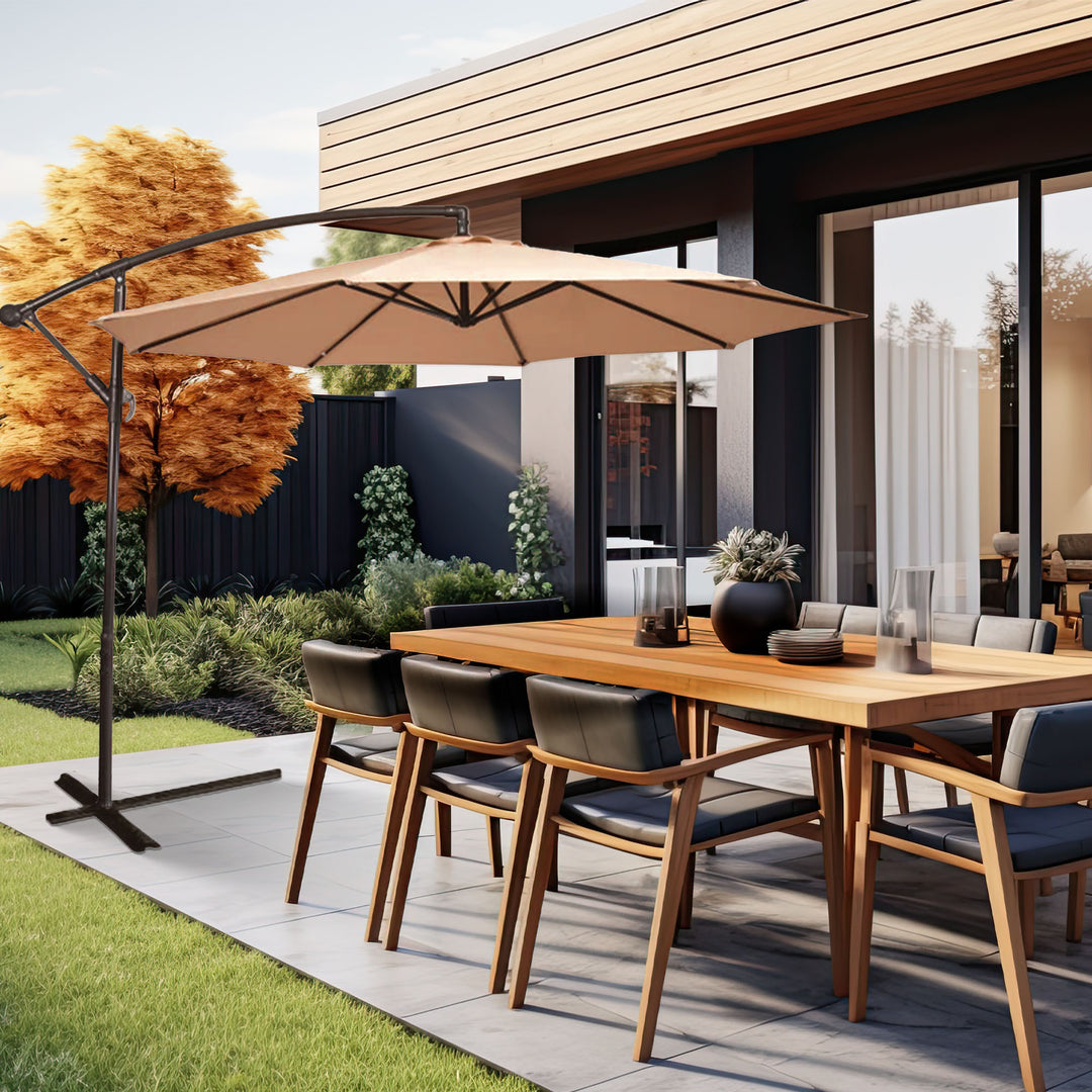 Four Seasons Courtyard 11.5 Ft Shaped Offset Patio Umbrella, Beige (Open Box) - VMInnovations