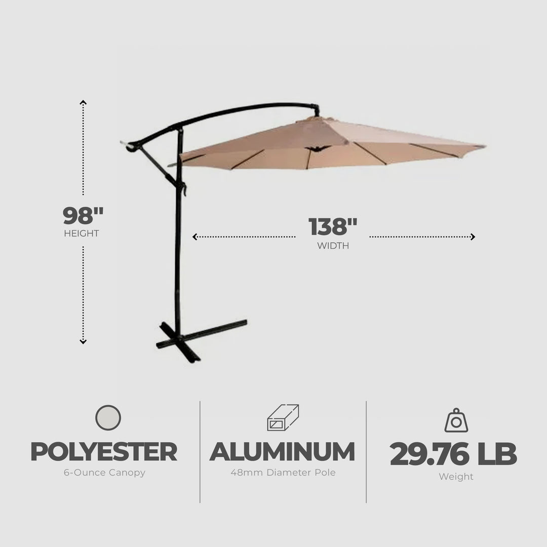 Four Seasons Courtyard 11.5ft Shaped Offset Patio Umbrella, Beige (For Parts)