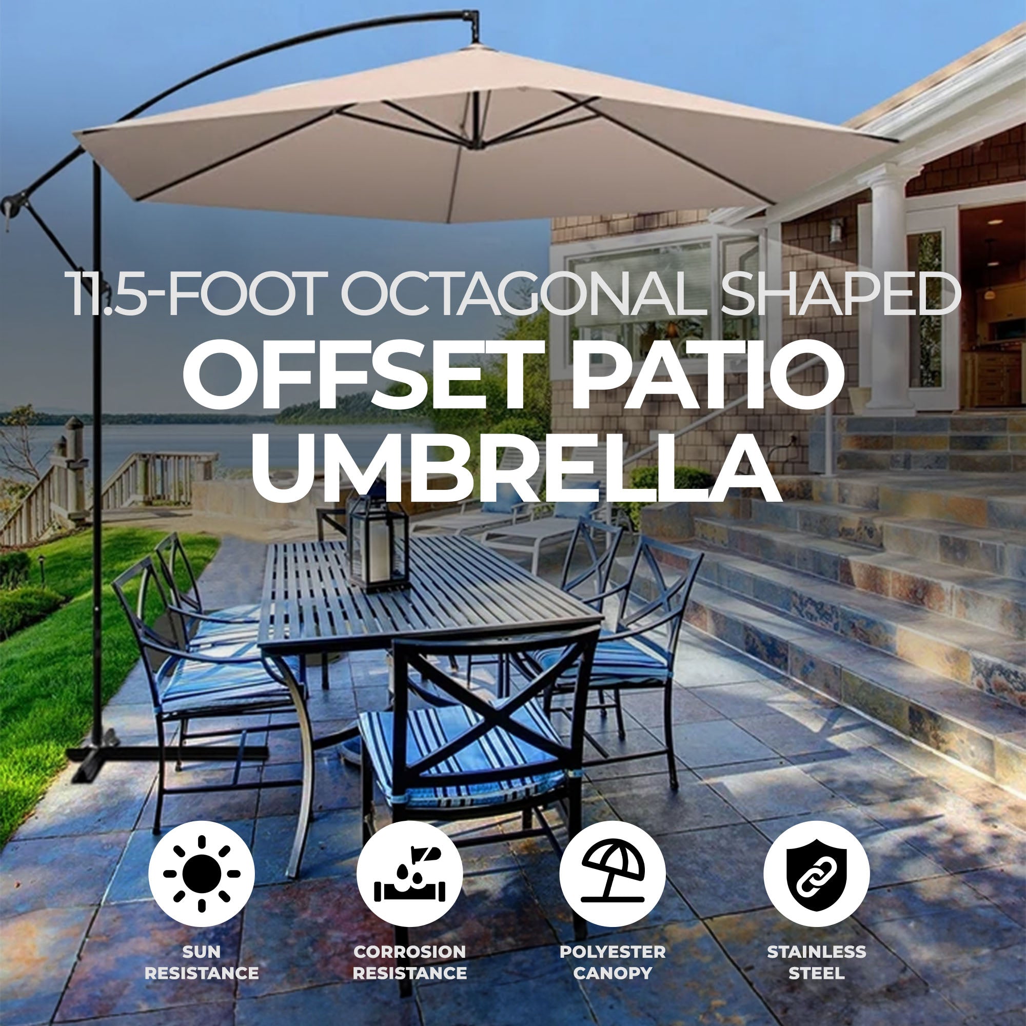 Four Seasons Courtyard 11.5ft Octagonal Shaped Offset Patio Umbrella,Beige(Used) - VMInnovations