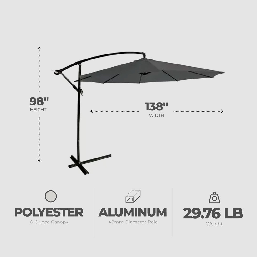 Four Seasons Courtyard 11.5ft Offset Patio Umbrella, Charcoal Gray (Open Box) - VMInnovations