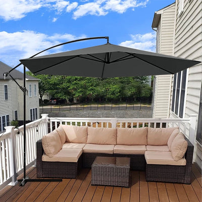 Four Seasons Courtyard 11.5' Offset Patio Umbrella, Charcoal Gray Fabric (Used) - VMInnovations