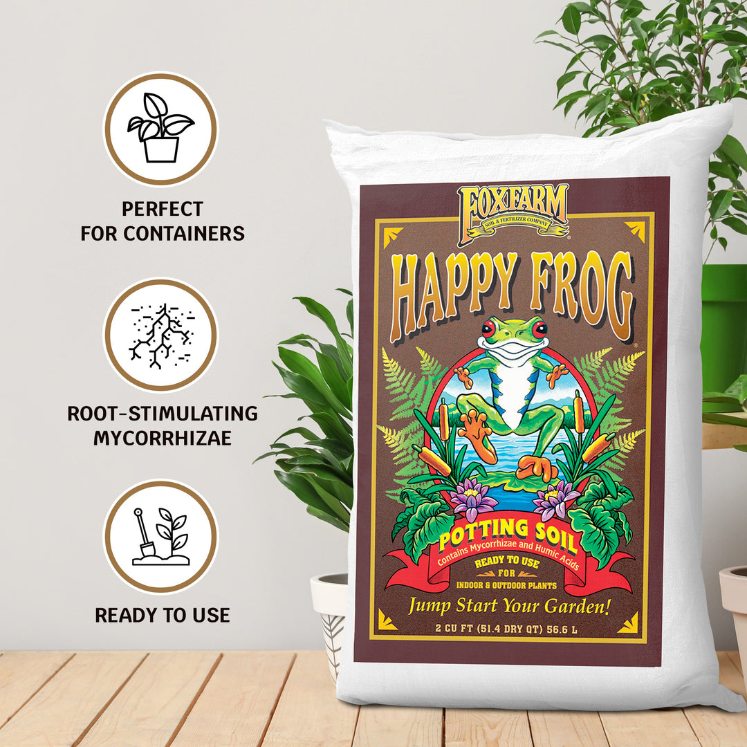 FoxFarm FX14047 Happy Frog pH Adjusted Garden Potting Soil Bag, 2 Cu Ft (6 Pack)