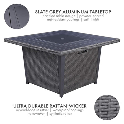 Kinger Home 42 Inch Ethan Outdoor Patio Fire Pit Table w/ Wind Guard, Slate Gray
