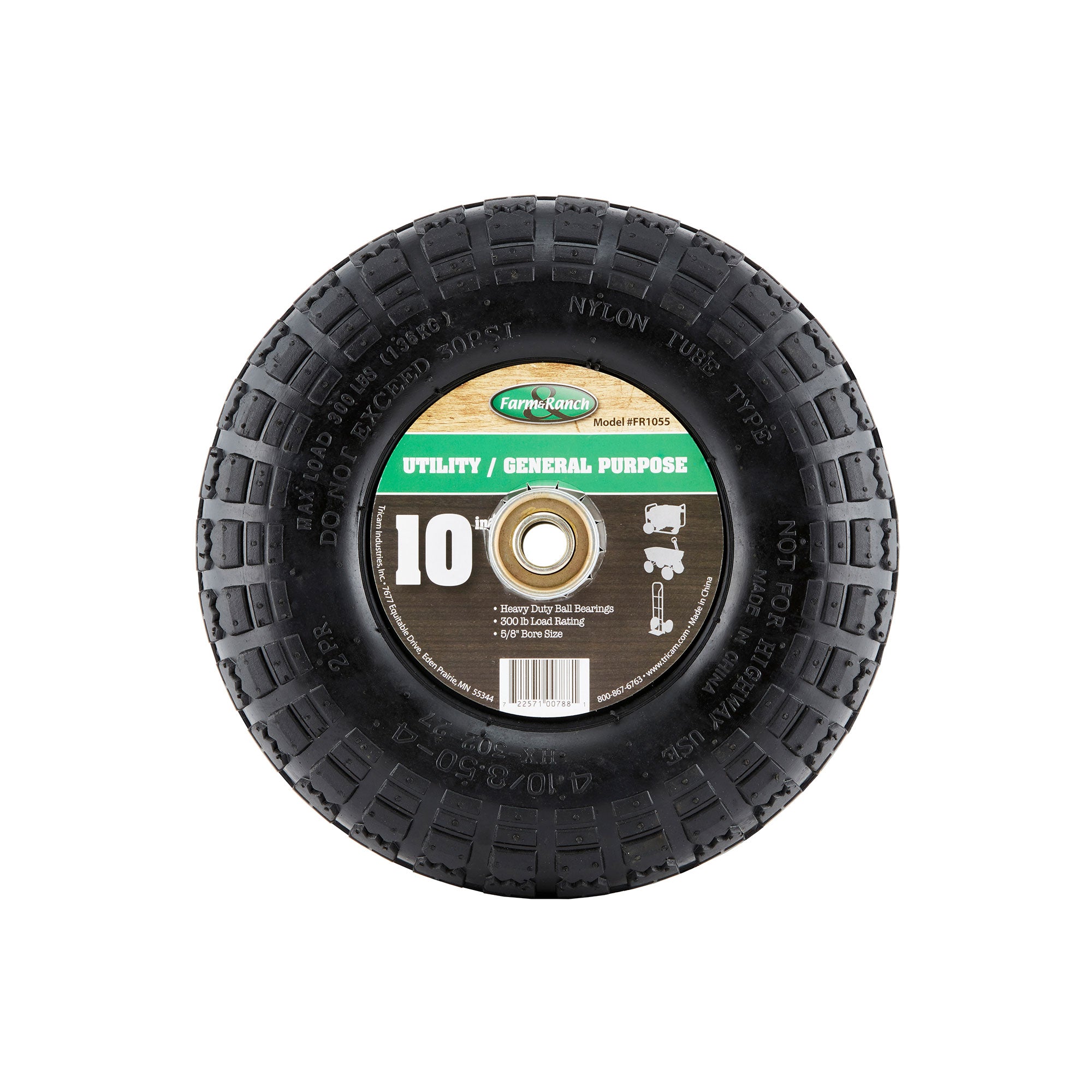 Tricam Farm & Ranch 10 Inch Pneumatic Single Replacement Tire for Utility Carts - VMInnovations