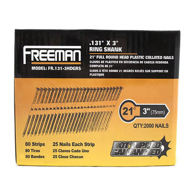 Freeman 21 Degree 0.131 x 3 Inch Plastic Collated Framing Nails, 8000 Count