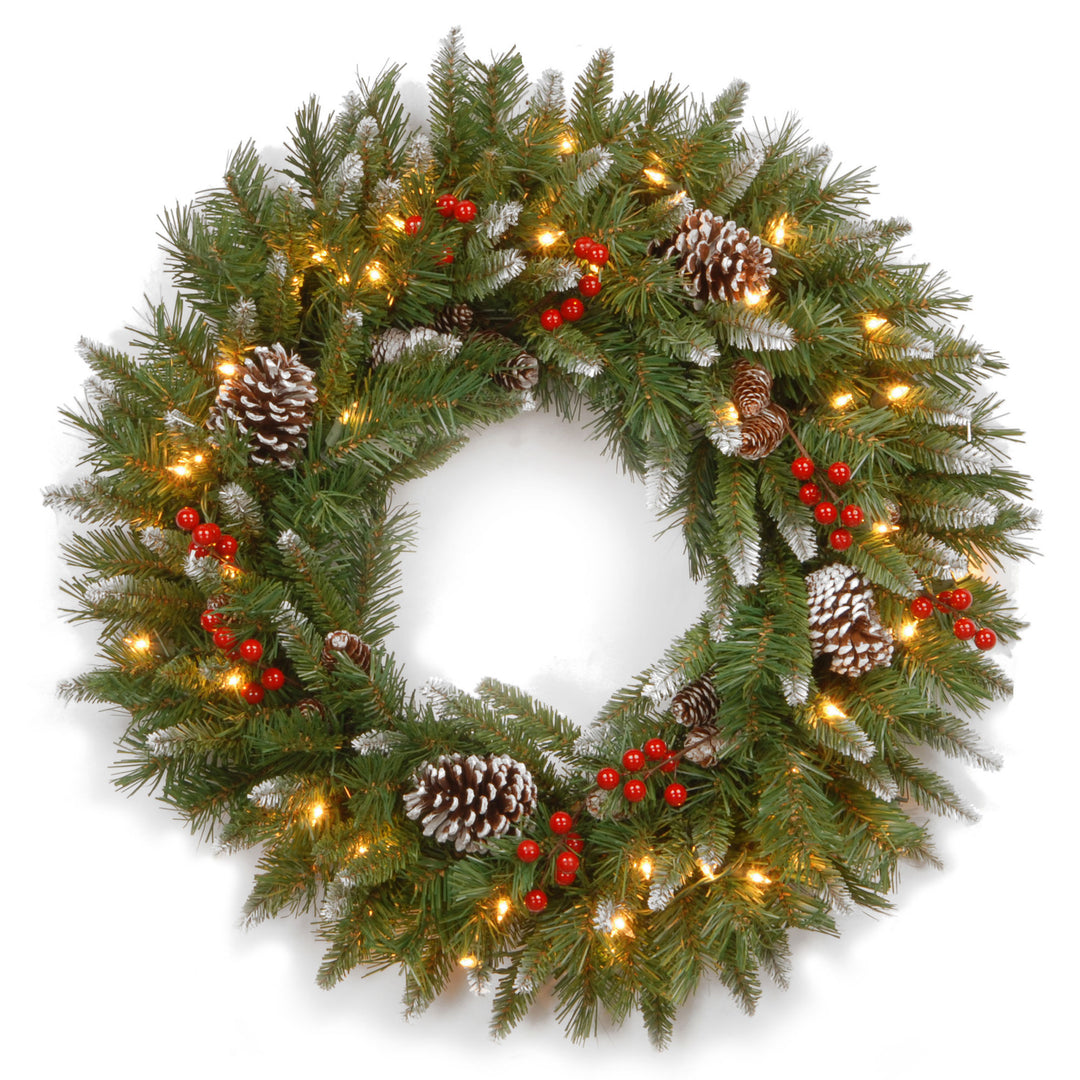 National Tree Company 2ft 180 Tip Decorative Plug In Frosted Berry Wreath (Used)