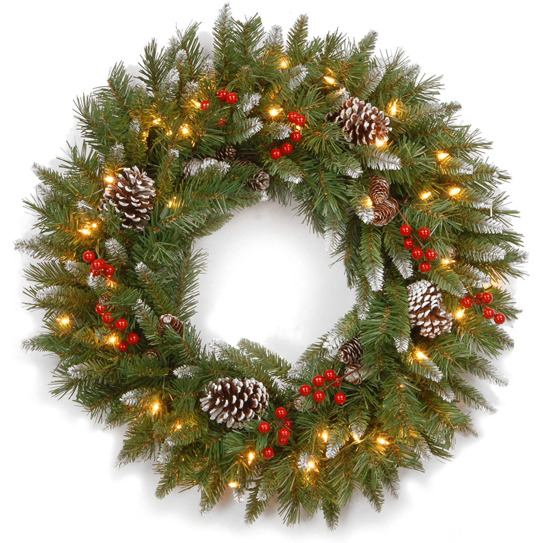 National Tree Company 30 In 275 Tip Prelit Plug In Frosted Berry Wreath (Used)