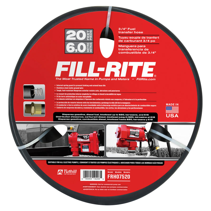 Fill Rite 0.75 Inch x 20 Foot Neoprene Gasoline Fuel Pump Transfer Hose (Used)