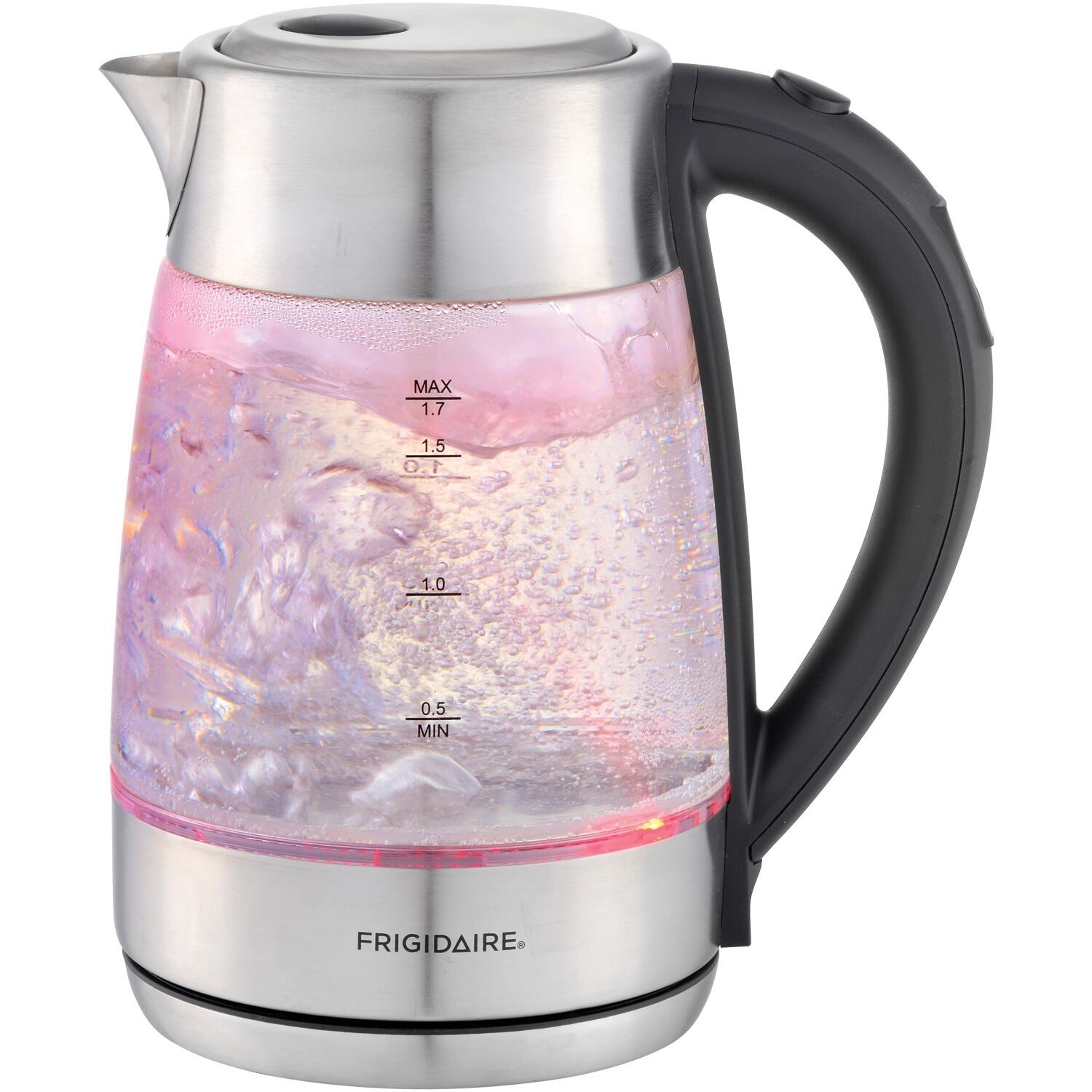 Frigidaire 1.8 Qt 1500W Cordless Glass Tea Kettle w/Digital Temp Control, Silver